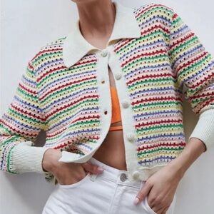 Zara size M Striped Knit Rainbow Sweater